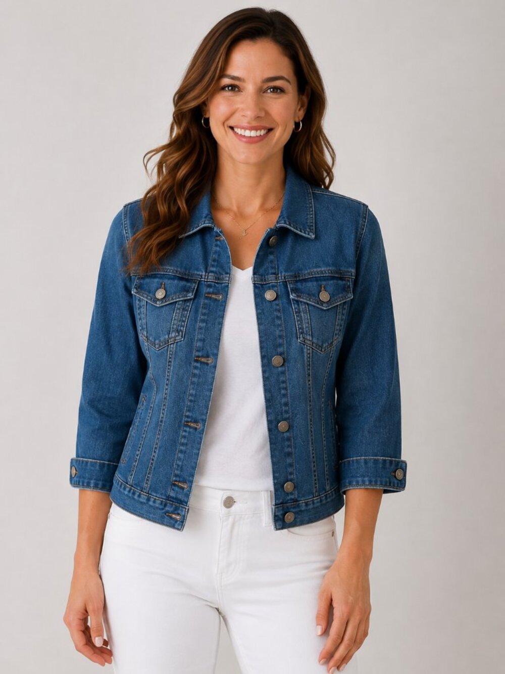Ann Taylor LOFT Denim Jacket Size S Blue Stretch 3/4 Sleeve